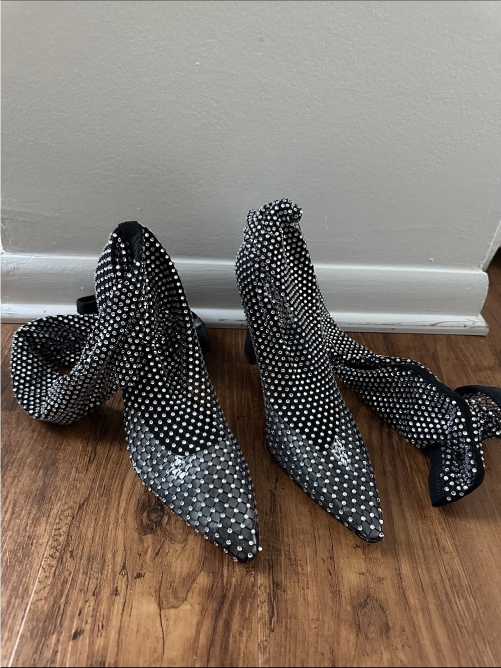 Steve Madden Black Rhinestone Pointed Toe Heels over the knee